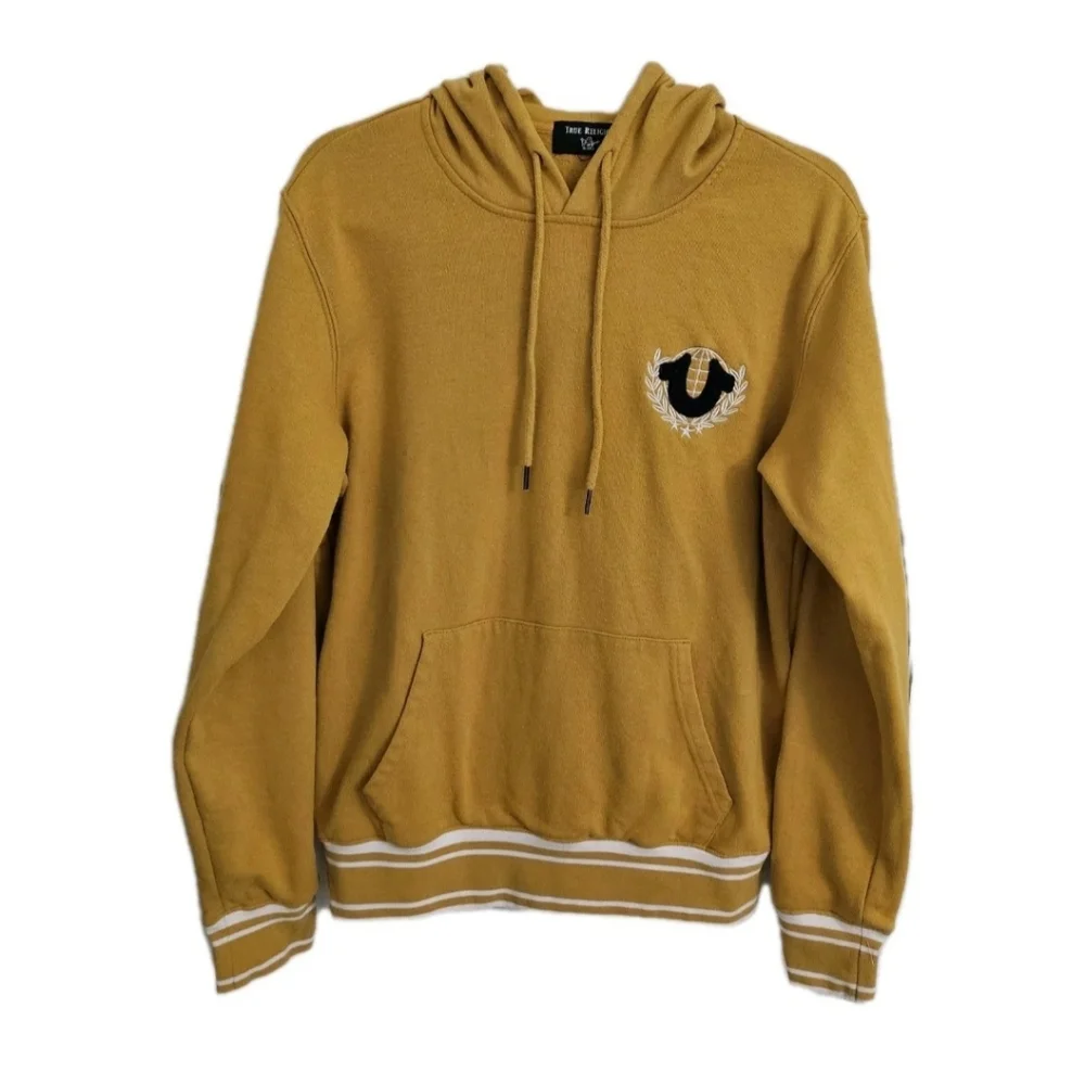 True Religion Sweatshirt Mens Medium Yellow Coast Collegiate Pullover Hoodie